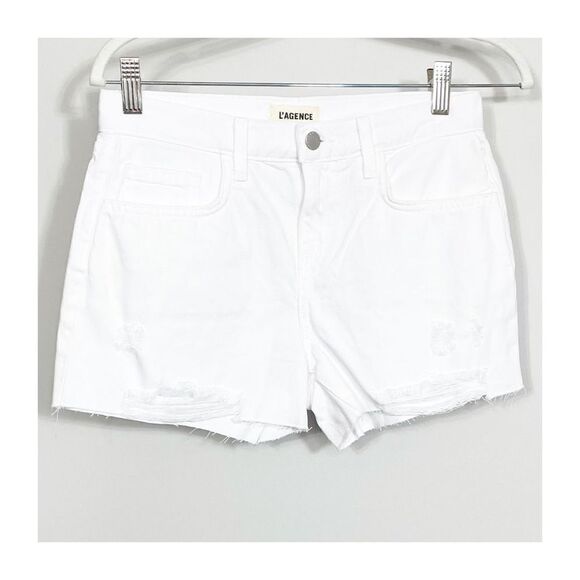 L'AGENCE Womens Audrey Cut-Off Denim Shorts Distressed White Ladies Size 27 New - Picture 1 of 6